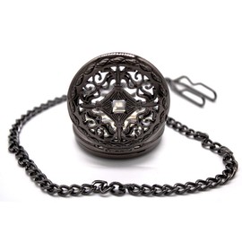 TruClothing Mechanical Skeleton Antique Brass Vintage Pocket Watch with Chain - Black One Size