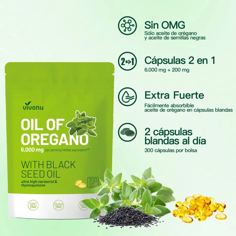 Aceite De Orégano 6000mg 300 Cápsulas