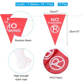 PATIKIL 37ft Pennant Banner Flags, No Parking Warning Flagging Banner Safety Flag Barrier Signs for Perimeter Making Traffic Control Party Events, 15 Flags Red