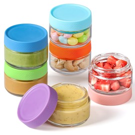 AOZITA 6 Pack Salad Dressing Container To Go, 2 oz Glass Small Condiment Containers with Lids for Lunch Box, Reusable Leakproof Sauce Cups for Picnic and Travel