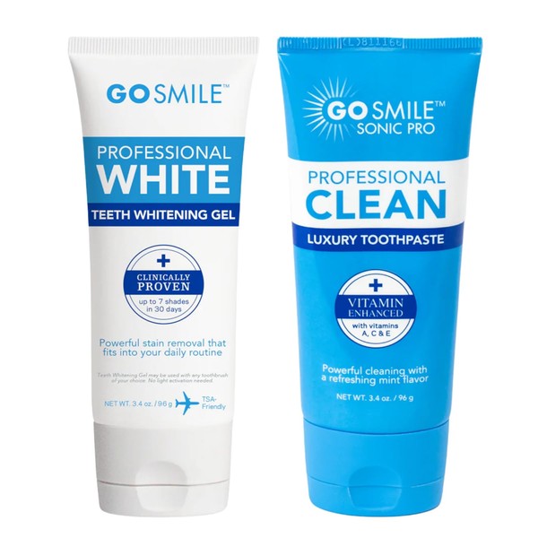 GO SMILE Professional Teeth Whitening Gel (3.4 oz) & Luxury Whitening Vitamin Enhanced Toothpaste (3.4 oz) - Travel Size Tooth Enamel Whitener & Stain Remover, No Added Sensitivity - Refreshing Mint