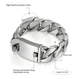 OIDEA Men's Curb Chain Bracelet, Rock Wide Cuban Link Made of Stainless Steel, Charm Bracelet, Bracelet, Metal Bracelet, Bangle, Black, Silver, Gold, Stainless Steel, without stone