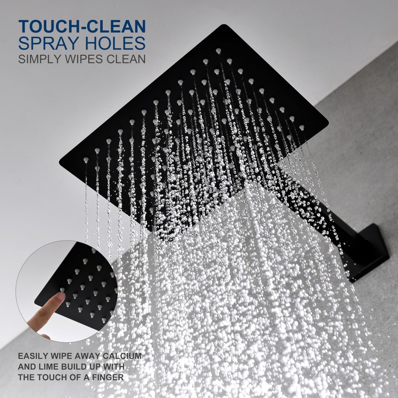 KENES Matte Black Shower Faucet with Square Shower Trim Kit