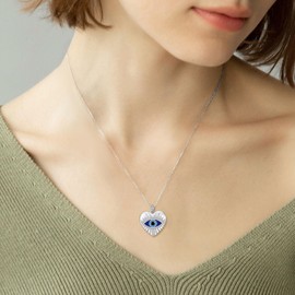 Jewmon Evil Eye Pendant Necklaec for Women Heart Shape Lucky Eye Greek Protection Necklace Evil Eye Jewelry Amulet Gifts for Women Mom Grandma's Gifts FP0285W
