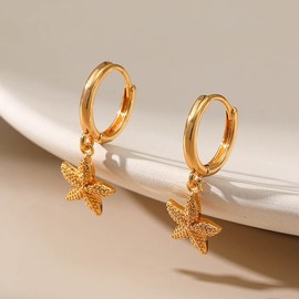 Starfish Earrings Gold Seashell Earrings Beach Earrings for Women Puka Cowrie Shell Earrings Ocean Jewelry Beachy Summer Earrings (Style2_gold starfish hoop)