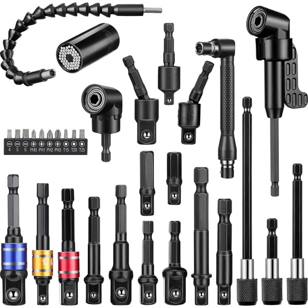 32 Pieces Flexible Drill Bit Extension Set Including 105° Right