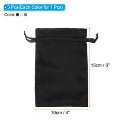 PATIKIL Satin Bags with Drawstring, 3 Pack 4x6 Inch Wedding Favor Bag Mini Gift Packaging Bags for Birthday Christmas Jewelry Party, Black, Gray, White