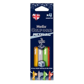 Helix Oxford Metallics Colour Gel Pens (Pack of 4) - Red, Green, Silver + Gold - Ideal for crafts, cards + writing