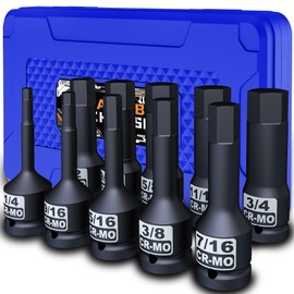 Aiourx 1/2" Drive Master Impact Hex Bit Socket Set, SAE, 10 Pieces 1/2" Drive Impact Allen Bit Socket Set, 1/4" - 3/4", Cr-Mo Steel, Heavy Duty Storage Case