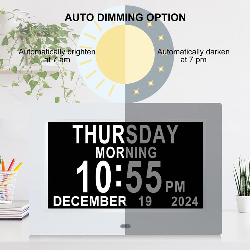 Johnziny Digital Day Clock 7 Inch,Calendar Clock,Dementia Clocks for Seniors,