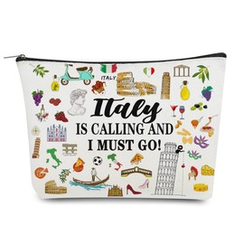Italy Travel Iconic Souvenir Makeup Bag, Italy Themed Rome Symbols Lovers Cosmetic Bag for Besties Girls Friends Travel Lovers,Toiletry Travel Organizer Bag Zipper Bag for Italy Traveler (Italy)