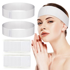 Noverlife 50PCS Disposable Headbands for Facials, Elastic Spa Headband for Women Headband Wrap with Adjustable Magic Tape, Stretch Non-woven Skincare Hair Wrap, Face Wash Headwraps for Home Beauty Spa
