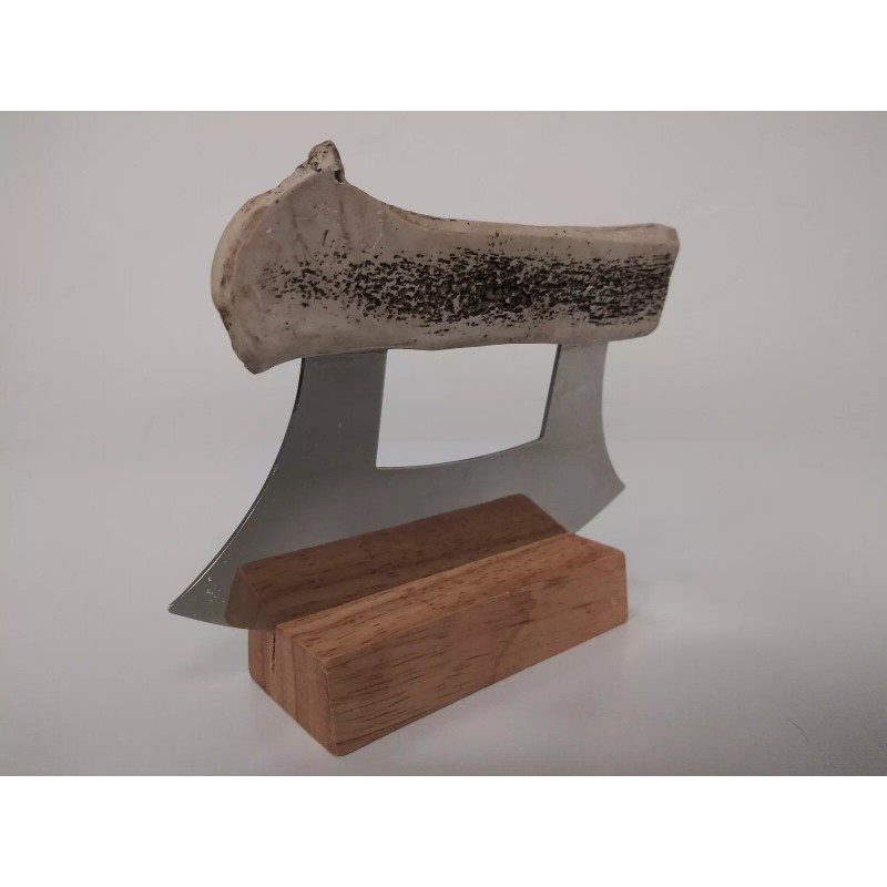 Arctic Circle Alaskan Cultured Antler Ulu Knife and Stand
