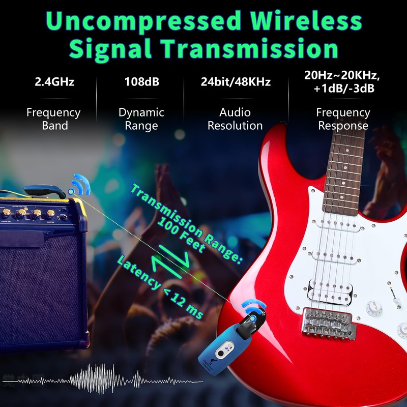 A9 Wireless Guitar System - 2.4GHz Guitar Accessories Transmitter Receiver,