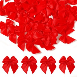 Yoyokid 50 Pcs 1.5" Mini Satin Ribbon Bows, Tiny Crafts Bows Decoration for DIY Cheer Pins Clothespins Hair Accessories Wedding Gift Box Ornament, Red