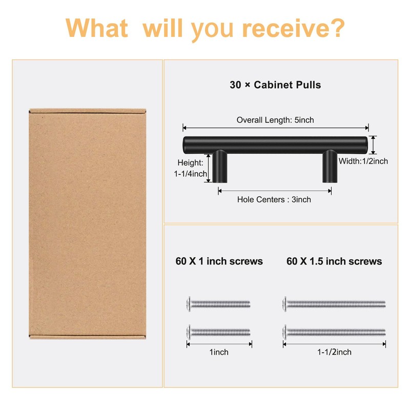 Onateel 30 Pack 5 Inch Cabinet Handles Matte Black Cabinet