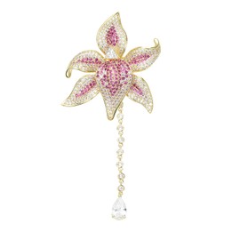 Broche de flores de orquídea con circonita cúbica para mujer, diseño floral, pétalo, pin de solapa, joyería de boda con borla, Metal Diamante de imitación vidrio Metal Diamantes de, circonita cúbica