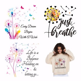 SUPERDANT Dandelion Lines Iron on Transfers 4 Sheets Flower Heat Transfer Film Stickers Set Clothing Iron on Decals for T-Shirt Hoodie Canvas Bags Pillow Jackets DIY Crafts 20X20m