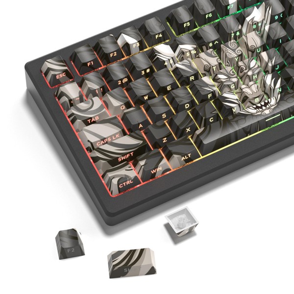 dagalagoo PBT keycap,Side Printed keycaps 60 percen,Light Beige Dragon,Cherry Profile