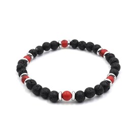 MARARDI Bracelet made of natural volcanic rock lava 6 mm [19 cm wide] - positive energy, emotional balance and stress relief, adjustable, men and women, piedra