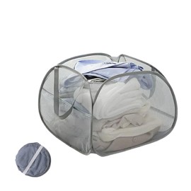 LunaMeet Collapsible Laundry Basket 90L, Foldable Mesh Pop-up Laundry Hamper with Handles, Dirty Clothes Hamper for Laundry with Side Storage Pocket