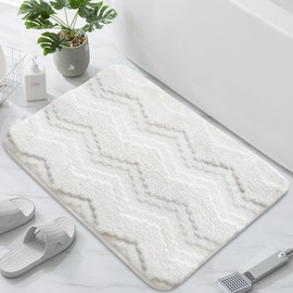 voofly Bath Mat Memory Foam Microfiber Absorbent Bathroom Rugs Ultra Soft Non-Slip Shower Rug for Bathroom Floor 24" x 16" White