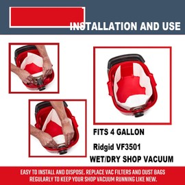 5-Pack Ridgid VF3501 Replacement Filter Bags, Compatible with Ridgid 3 to 4.5 Gallon Dust Bags/Dry Vac Dust Bags, t# RIDGID VF3501 / WORKSHOP WS32045F