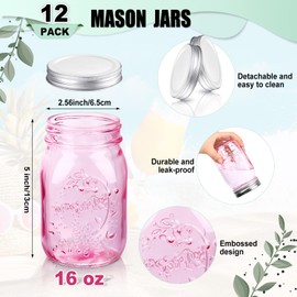 Pinkunn 12 Pcs 16 oz Colored Mason Jars with Lids Bulk, Vintage Color Glass Mason Jars for Storage Airtight Regular Mouth Canning Jar Multifunction Glass Container for Fermenting Jelly DIY Crafts