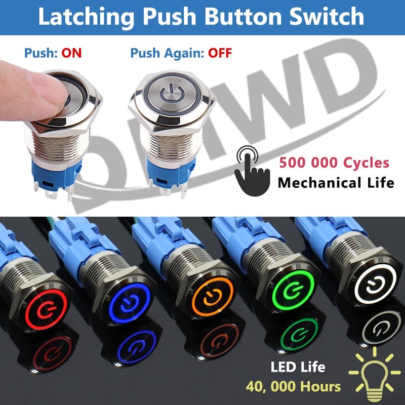 DMWD 5Pcs 16mm Metal Latching Push Button Switch Waterproof Silver