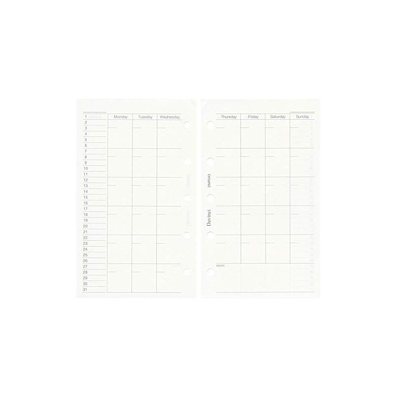 DaVinci DMR343 Personal Organizer Refill, Mini 5 Hole Size, Monthly