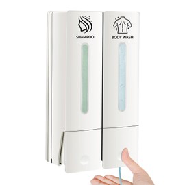Volufia Shower Dispenser 2 Chamber No Drill, Shampoo and Conditioner Dispenser, Shampoo Dispenser for Shower Wall, Shower Soap Dispenser Bathroom 2x400ML, White