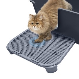 TAILRYTH Elevated Litter Box Ramp/Steps for Kittens & Old Cats,19.7"×15.8"×3.6",Washable Litter Catcher Stairs for Automatic Litter Box,XL Double Layer Cat Litter Mat with Filter,Easy to Clean(Grey)