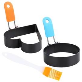 Fried Egg Mould Stainless Steel Pancake Mould Fried Egg Mould for Pan with Brush Egg Ring Molds Egg Ring with Folding Handles for Fried Eggs Pancakes Meatloaf