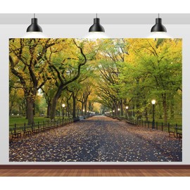 CORFOTO 7x5ft Fabric Central Park Backdrop New York City Park Path Trees Autumn Scenery Background Outdoor Hiking United States Nature Theme Wallpaper Photo Booth Studios Props