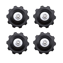 Create idea Pack of 4 10T Bicycle Gear Pulley Rear Derailleur Gear Pulley for 5/6/7/8 Speed Derailleur Gear with Dust Protection Mounting Screw Nut Washer