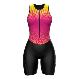Sparx Women Triathlon Suit Tri Short Racing Cycling Swim Run (XL, Yellow Zigs)