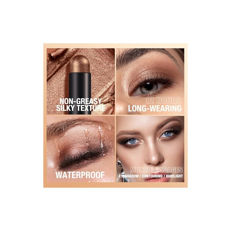 Resaltador Waterproof Brillante Sombra de Ojos, Lápiz Duradero e Impermeable