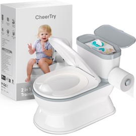 CheerTry 2-in-1 Toddler Potty Training Toilet - Larger Potty Chair & Detachable Training Seat for Boys & Girls Ages 1-3 with Flushing Sound, Wipes Storage, Toilet Paper Holder - Grey