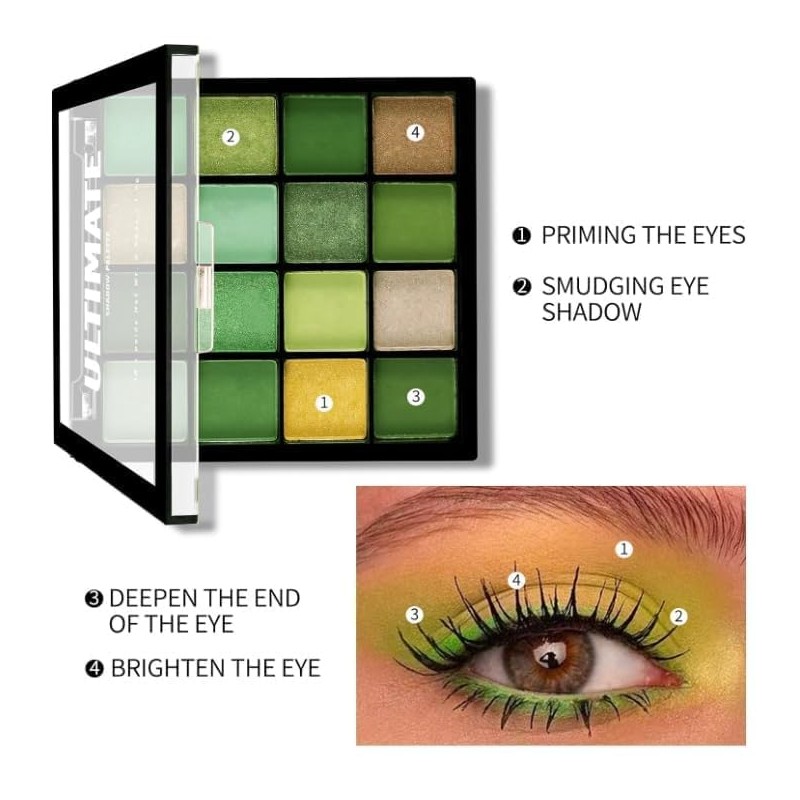 Green Eyeshadow Palette with 16 Colours - Eyeshadow Palette Matt