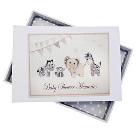 White Cotton Cards Baby Shower Memories, Mini Photo Album, Silver Toys, Animals, Board, 12.5 x 17.5 x 2.5 cm