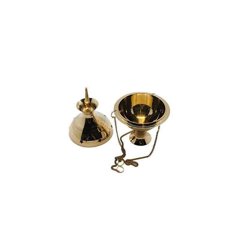 Brass Hanging Censer, Charcoal Incense Burner with Chains, 7" High