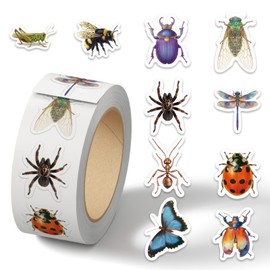 500Pcs Insect Bug Stickers Rolls - 10 Design Realistic Nature Insect Sticker Ladybird Beetle Butterfly Bee Decals Insect Aesthetics Self-Adhesive Labels for Scrapbooking,Water Bottles,Envelopes,Laptop