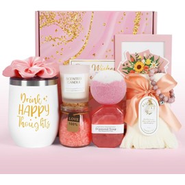 Canasta de Spa Relajante para Mujer Paquete de Cuidado Personal con Toalla, Trmo, Vela, Jabn Artesanal, Bola de Bao y Ms Regalo para Cumpleaos, Da de la Madre, San Valentn, Hermana o Novia (Rosa)