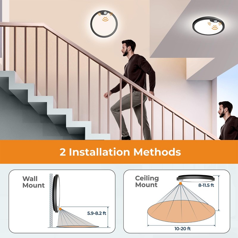 BLNAN Motion Sensor Ceiling Light Wired, 12 Inch 3000K 4000K