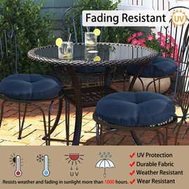 Magpie Fabrics Outdoor 15"x15"x4" Round Bistro Seat Cushions with Ties Set of 2, Tufted Waterproof Patio Floor Chair Pads for Home Garden Balcony Kitchen Office Porch, Navy