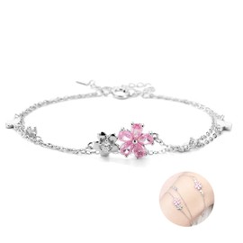 FH.bird Cherry Blossom Bracelet, Women's, Double Layer, 925 Silver, Hypoallergenic, Simple, Cherry Blossom Accessory, For Mother/Wife, Girlfriend, Japanese, Gift, Cute, 20s, White Day, Return,