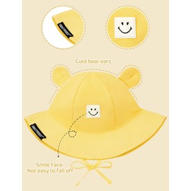 Durio SmileyWorld Toddler Bucket Hat with Bear Ear, UPF 50+ Sun Protection Baby Beach Hat, Wide Brim Smile Face Toddler Sun Hats Girls 2T-4T, Toddlers Summer Hat Yellow 2-4 T