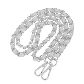 Shoulder Strap Shoulder Bag Silver Plated Chain PU Leather Braid Replacement Shoulder Strap for DIY Purses Handbags - Silver + White, One Size, White