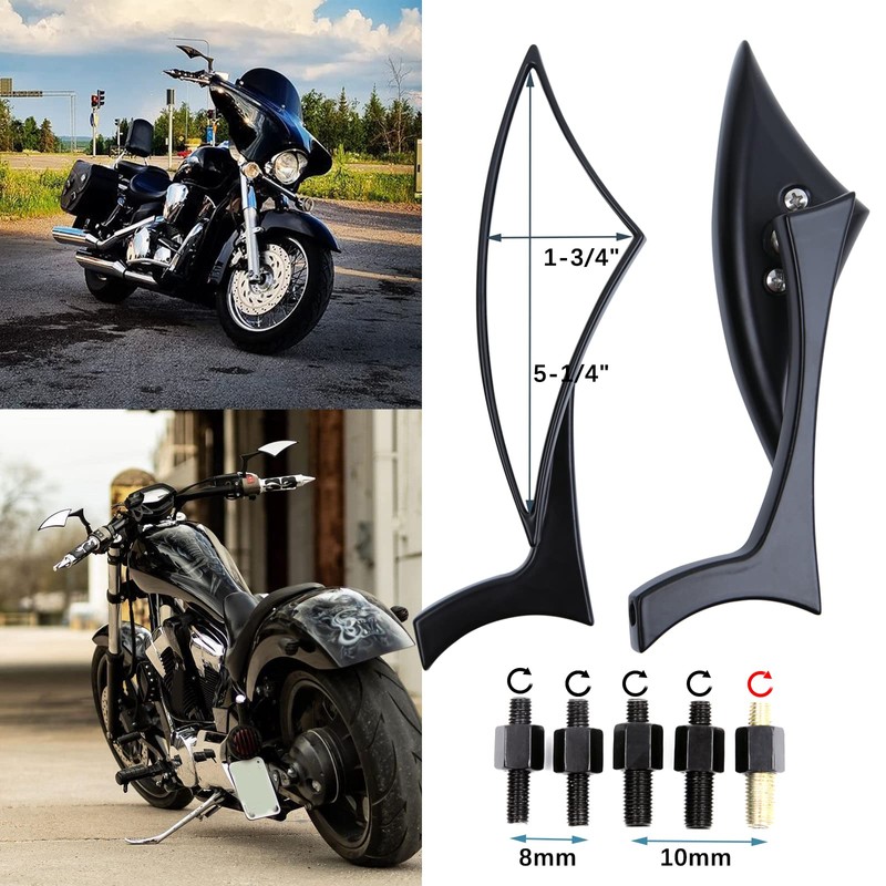 Black 8mm/10mm Motorcycle Spear Blade Rear View Side Mirrors for