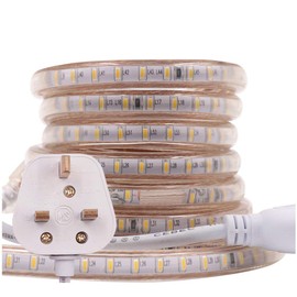 GQL 2m LED Strip AC 220V 240V IP65 Waterproof 3014 SMD 120LEDs/m Commercial Rope Light, Cold White Ribbon for Home Kitchen Cabinets Ceiling Garden Decoration UK Plug